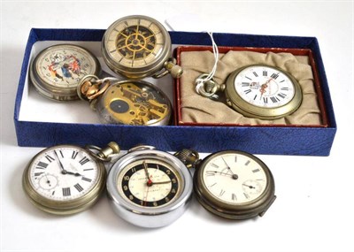 Lot 192 - A WWI souvenir pocket watch, two skeletonised pocket watches and four other pocket watches (7)