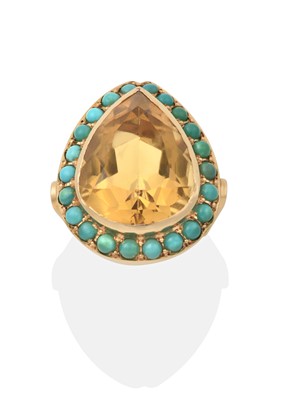 Lot 2377 - A Citrine and Turquoise Cluster Ring