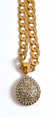 Lot 203 - A 9ct gold curb chain hung with a diamond cluster pendant