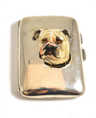 Lot 212 - A 1923 silver cigarette case enamelled with a bulldog head