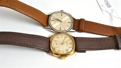 Lot 213 - A 9ct gold gent's wristwatch signed Rotary and a steel wristwatch signed Favre Leuba