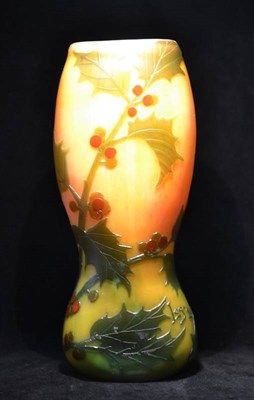 Lot 901 - A Legras Cameo Vase, with holly branches with red berries, signed Legras, 22cm