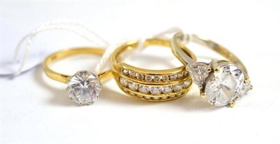 Lot 223 - Three 14ct gold white stone set dress rings