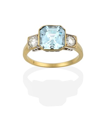 Lot 2344 - An Aquamarine and Diamond Three Stone Ring,...