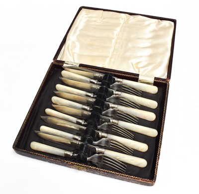 Lot 1 - A set of silver bladed and mother of pearl...