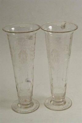 Lot 250 - A pair of engraved glass vases (a.f.)