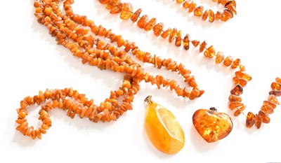Lot 46 - Two Amber Type Necklaces, lengths 61cm and...