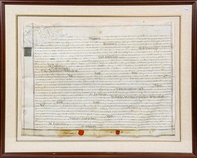 Lot 192 - Mexborough (Earl of). Large signed indenture on vellum, 1774, & 1 other document