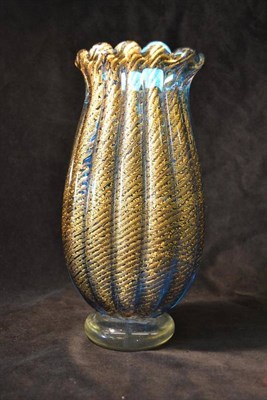 Lot 905 - A 1940's/50's Murano Barovier & Toso Cordonato D'Oro Vase, blue glass with gold inclusions, on...