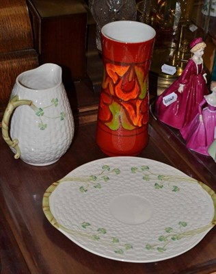 Lot 259 - A Poole Delphus vase and a modern Belleek jug and plate