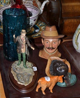 Lot 260 - Border Fine Arts fisherman, White Friars vase, Beswick calf, Bretby mask and a Continental...