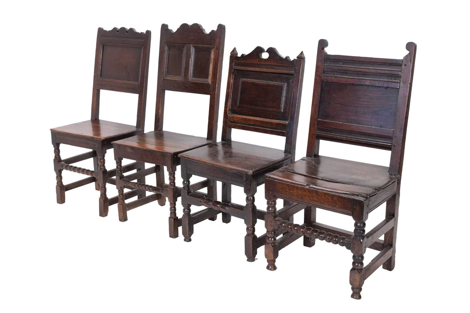 Lot 216 - Four Joined Oak Backstools, circa 1700, with...