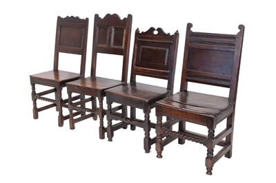 Lot 216 - Four Joined Oak Backstools, circa 1700, with...