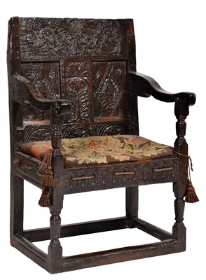 Lot 230 - A 16th Century Joined Oak Open Armchair, the...