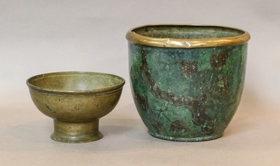 Lot 72 - A bronze pedestal bowl, probably Chinese, Ming...
