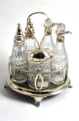 Lot 277 - George III silver cruet of five bottles