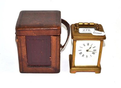 Lot 278 - Brass carriage clock in case