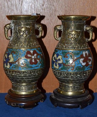 Lot 292 - Pair of Chinese bronze and enamel vases