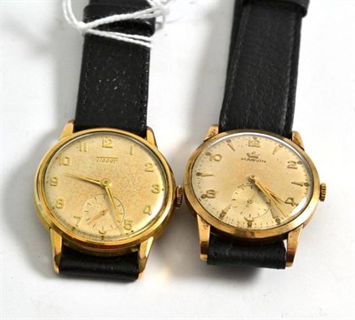 Lot 309 - A gentleman's 9ct gold wristwatch signed Marvin and a gold plated wristwatch signed Tissot (2)