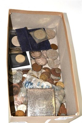 Lot 312 - A silver cigarette case and a quantity of coins including Victorian and modern Crowns