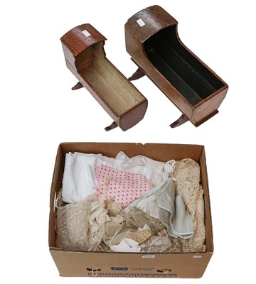 Lot 1036 - Two 19th century wooden dolls cradles, a...