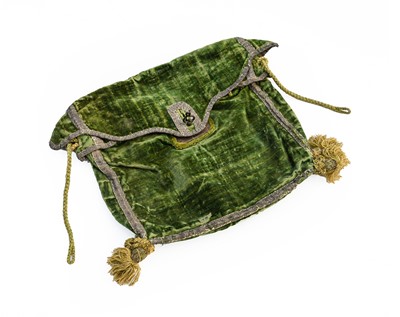 Lot 2215 - 18th Century Green Velvet Document Bag, lined...