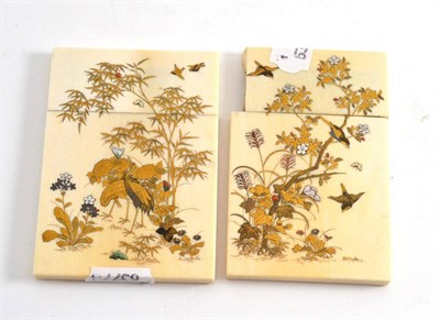 Lot 318 - A pair of Japanese Shibayama ivory card cases (one damaged)