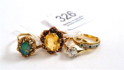 Lot 326 - Four 9ct gold stone set rings