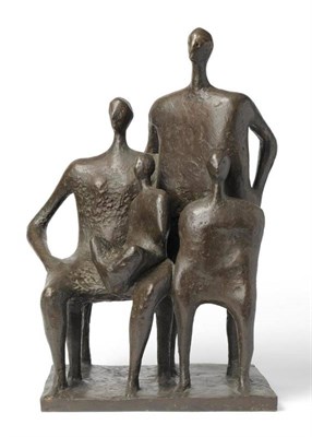 Lot 912 - After Henry Moore (1898-1986): A Patinated Bronze Family Group, cast as a seated woman with...