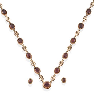 Lot 2315 - A Garnet Necklace and A Pair of 9 Carat Gold Garnet Earrings