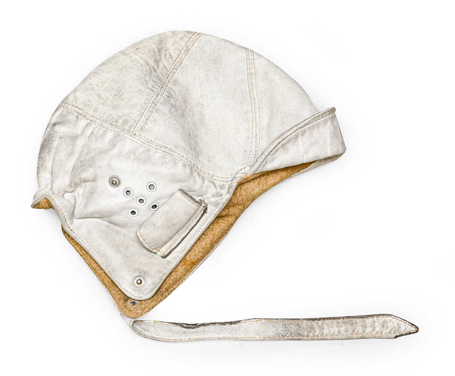 Lot 63 - A Vintage White Leather Driver's Helmet, with...