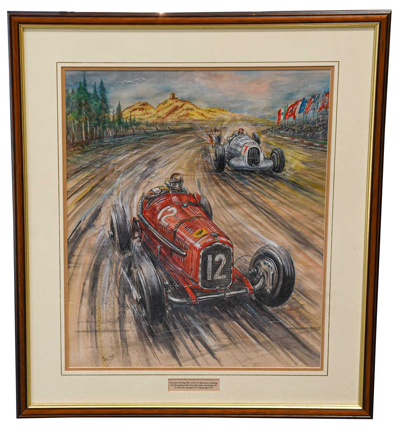 Lot 210 - Phil May (b.1925) "Nuvolari Driving The 3.2...