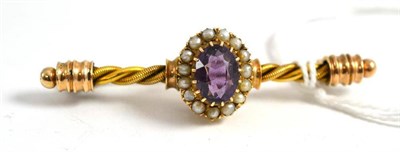 Lot 339 - Victorian amethyst and pearl bar brooch