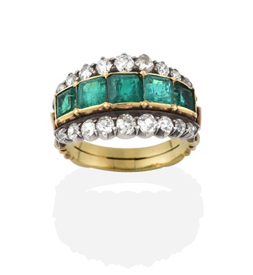 Lot 2277 - An Emerald and Diamond Ring, five graduated...