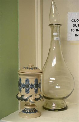 Lot 366 - Large Victorian clear glass chemist's bottle and a Doulton white stoneware water filter