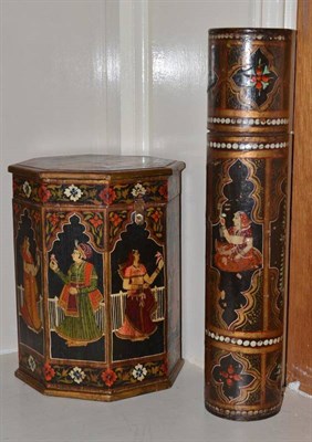 Lot 369 - Indian lacquer scroll box and another