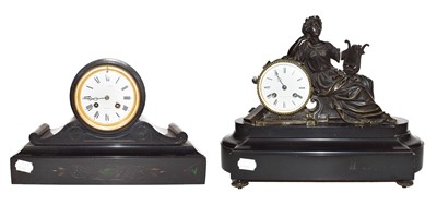 Lot 264 - A French bronze and slate figural mantel clock...