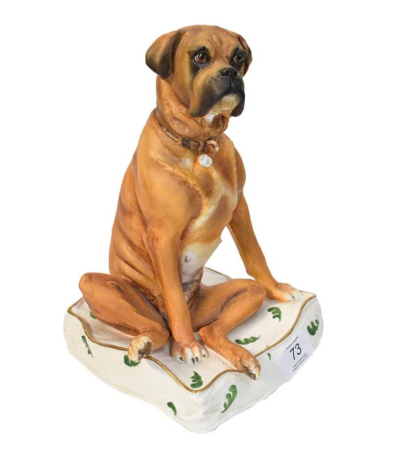 Lot 73 - Royal Worcester model of a seated Boxer dog,...