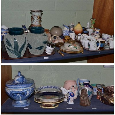 Lot 373 - Two shelves of decorative ceramics, glassware and ornamental items