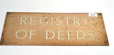 Lot 378 - A brass 'Registry of Deeds' wall plaque