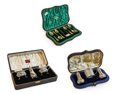 Lot 241 - Two Cased Silver Condiment-Sets, the first...