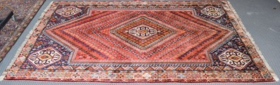 Lot 345 - Kashgai rug, the lozenge field of flowerheads...