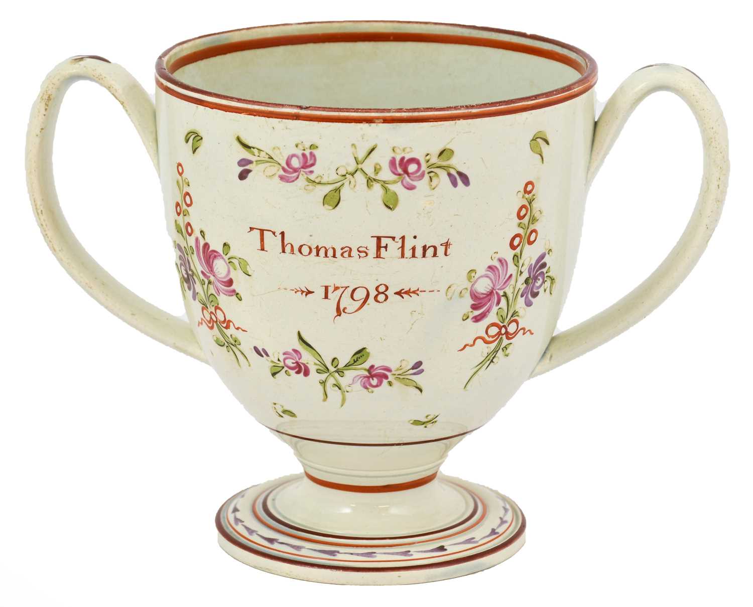 Lot 613 - A Pearlware Loving Cup, dated 1798, of ovoid...
