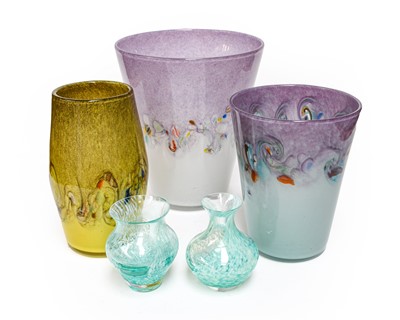 Lot 41 - Three Scottish Vasart glass vases and two...