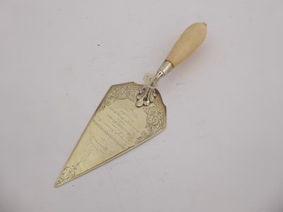 Lot 2070 - A Cased Victorian Silver Presentation Trowel and Key and a Wood Mallet