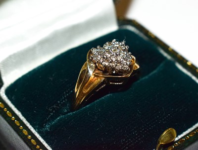 Lot 151 - A 9 carat gold heart shaped diamond cluster...