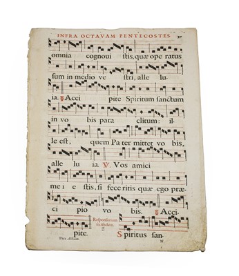 Lot 203 - Antiphonary leaves. Group of 30 leaves from a printed antiphonary, Italy, 17th century