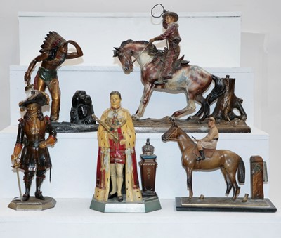 Lot 248 - Five assorted cold painted spelter figural...
