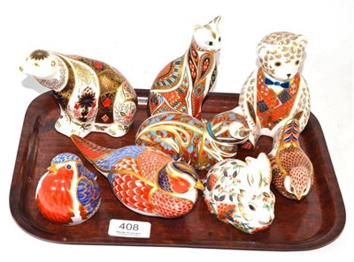 Lot 408 - Eight Royal Crown Derby paperweights (Meadow Rabbit, Seated Cat, Partridge, all first, others...