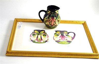 Lot 414 - A modern Moorcroft jug (a.f.) and a framed watercolour by Philip Gibson (2)